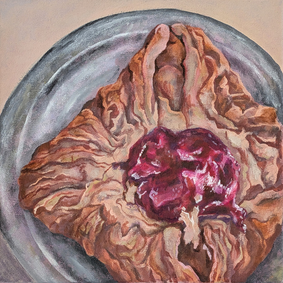 close-up painting of pastry on square canvas