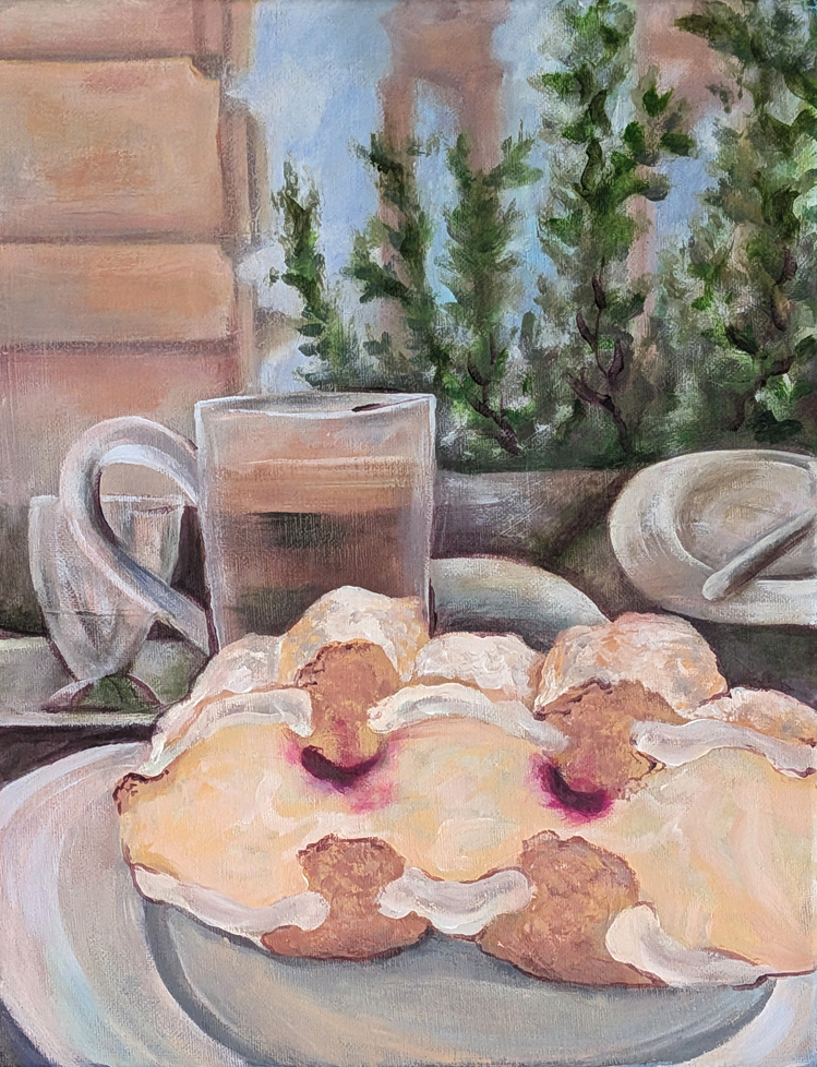 painting of cafe dish and drink