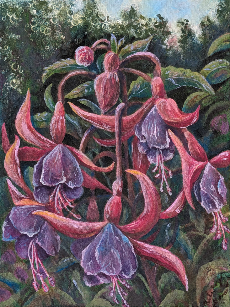 painting of purple and red flowers