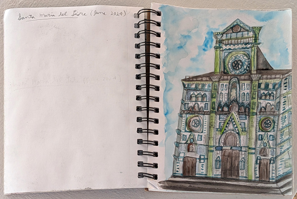 sketchbook page - color drawing of building
