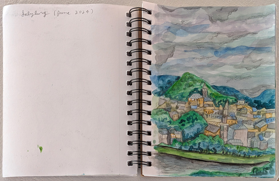 sketchbook page color cityscape