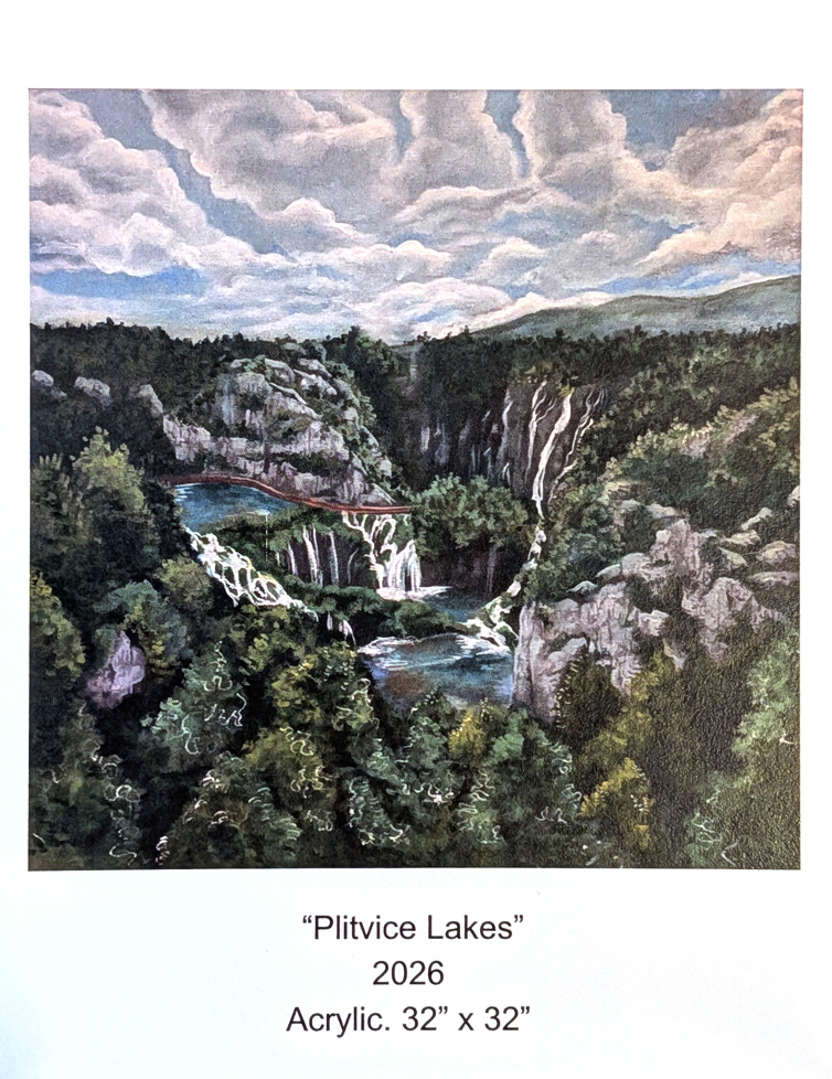 postcard front with lakes painting