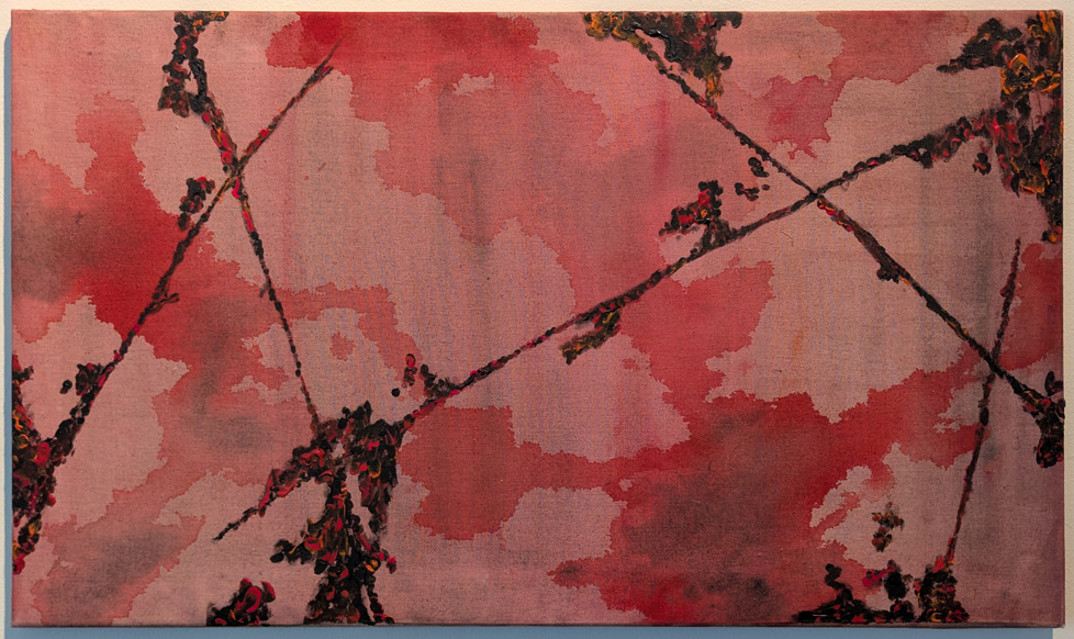 abstract painting, stains of red and brown