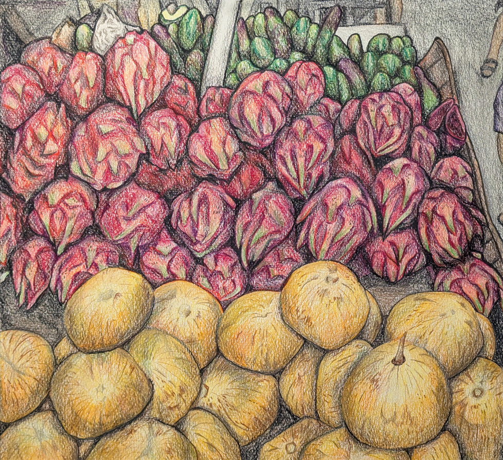 color drawing of fruit stand